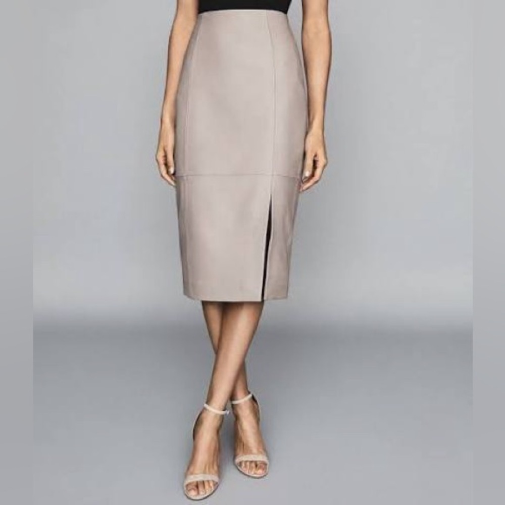 REISS Grace Leather Pencil Skirt in lamb leather